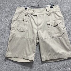 Ralph Lauren Sport Shorts Women's 10 Beige Tactical Mid Rise Pockets 100% Cotton